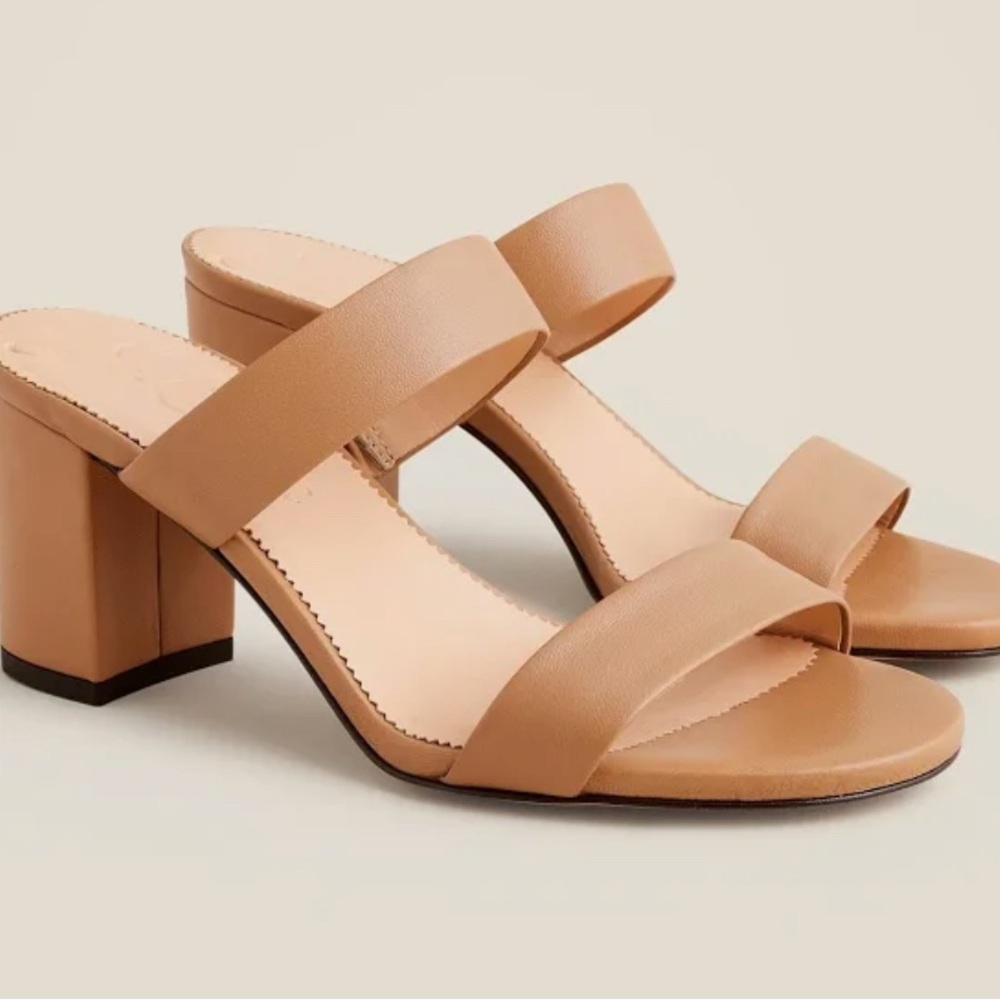 J.Crew Womens light camel Lucie Leather Block Heel Sandals Size 9 w/Box - Picture 2 of 12